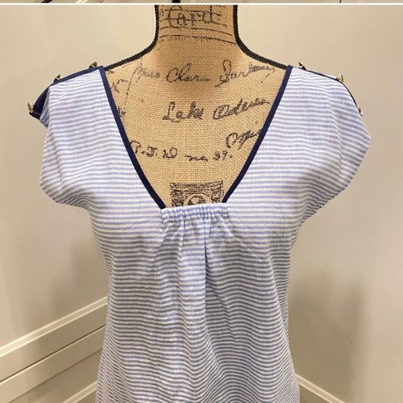 CAbi Style #5600 Windward Reversible Striped Nautical Linen Blend Top, XS - Picture 6 of 13